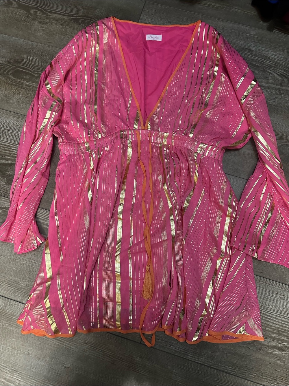 Pink Lily Pink and Gold Striped Swim Coverup